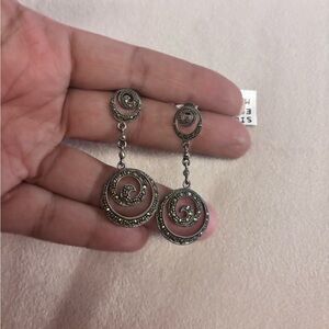 Ornate Silver Drop Earrings with Filigree Design